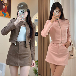 女显瘦小个子上衣 外套包臀短裙套装 2025新款 韩系设计感小众短款