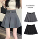 灰色百褶裙女高腰带腰带学院风短款 显瘦a字西装 料高级感半身裙子