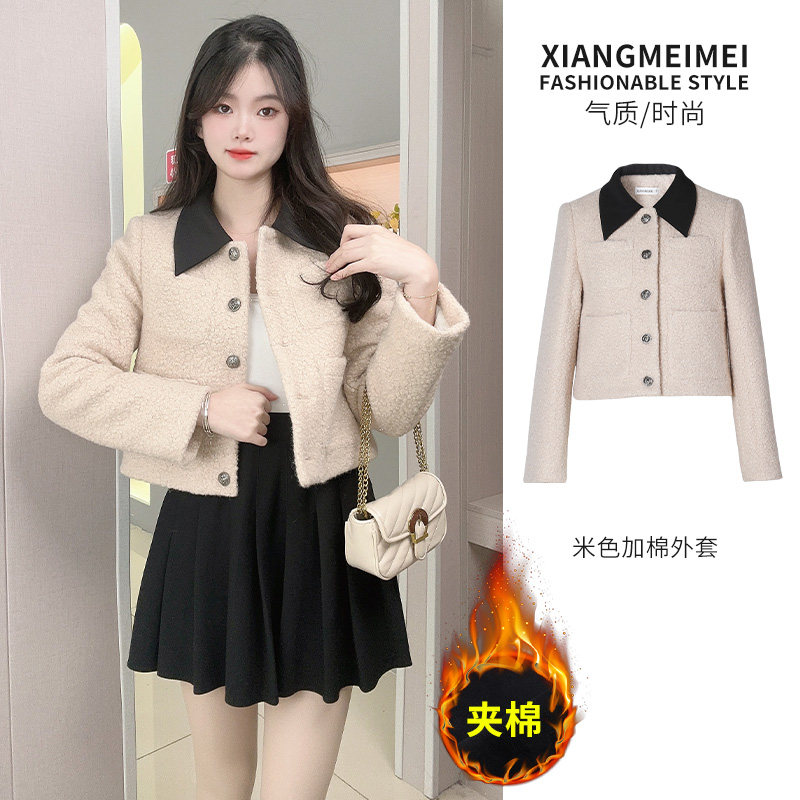 宽松短款外套小香风毛呢法式