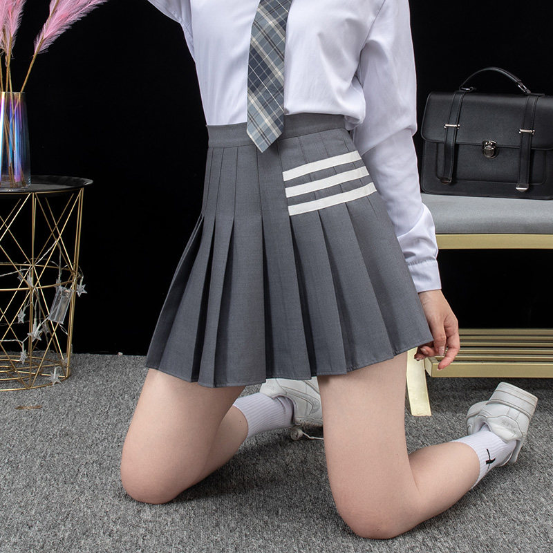 百褶裙女春秋西装料条纹短裙a字网红同款高腰学院风显瘦半身裙