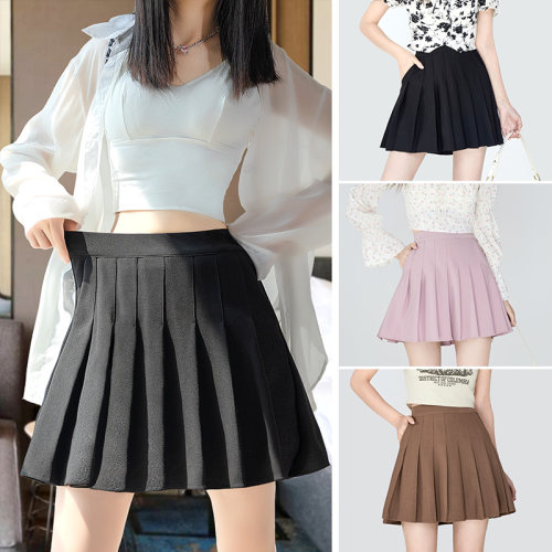 2025新款百褶裙a字短裙女松紧腰