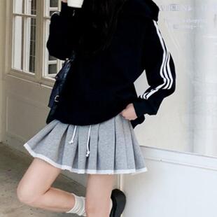 卫衣针织百褶裙蕾丝花边女秋冬高腰显瘦打底短裙搭配卫衣百搭半身