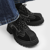 厚底大头鞋 爆款 高级感朋克大码 男增高拼接休闲皮鞋 潮 复古德比鞋