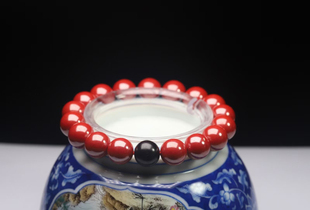 深夜小茶馆被赐福的原矿朱砂手串配小叶紫檀,尺寸:10mm,配台历