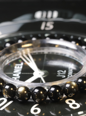 高品质被祝福的银猫眼黑曜石手串，尺寸：8mm，寓意好，配台历