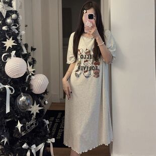 夏季 女KT猫慵懒风少女胸垫睡裙卡通睡衣家居服 可爱薄款 莫代尔短袖