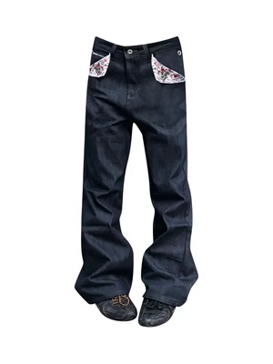 Promiseme美式复古水洗做旧牛仔裤女2025新款宽松直筒阔腿拖地裤