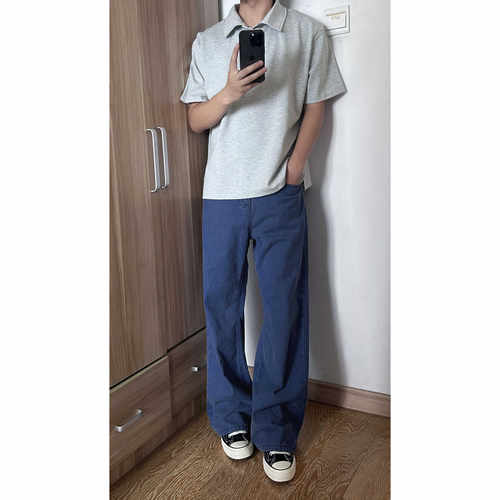 Promiseme美式法工裤高街vibe工装裤子加长直筒阔腿牛仔裤