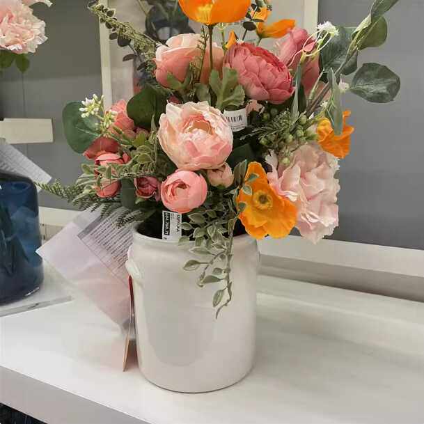 IKEA宜家 法联荷陶瓷花瓶灰白16cm装饰花瓶艺术花瓶干花大号特价