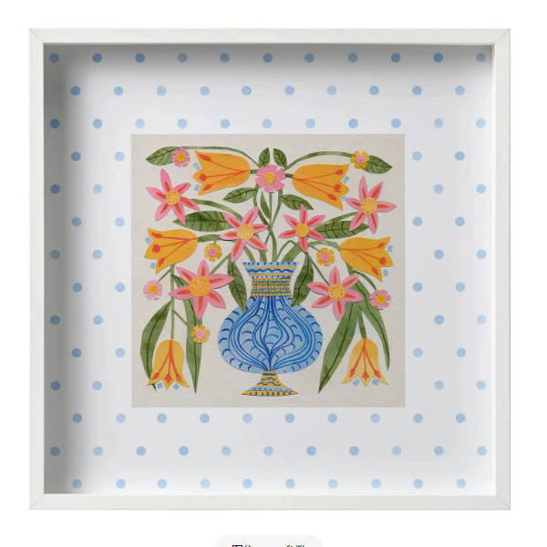 IKEA宜家 桑娜赫 海报附框插着鲜花的蓝色花瓶50x50cm装饰画特价