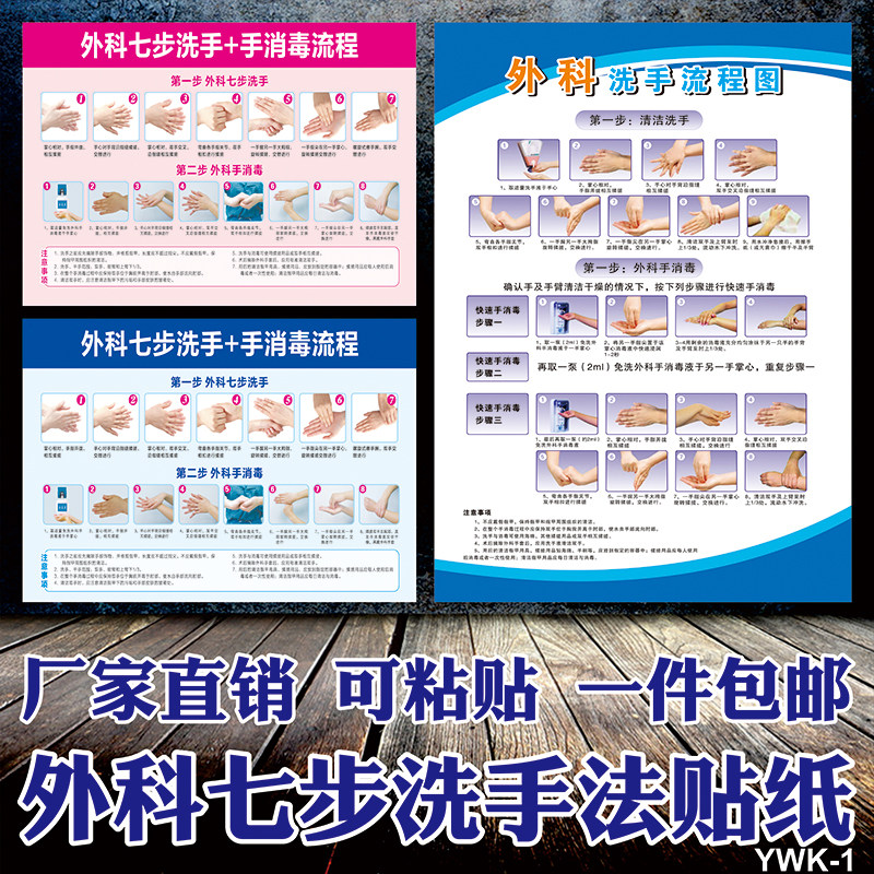 医院诊所外科手术洗手法公共场所洗手间七步标准洗手贴纸海报墙贴
