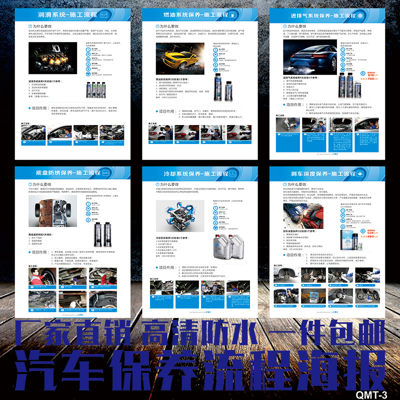 汽车4s店车辆保养项目周期挂图宣传广告海报 洗车美容维修保养画