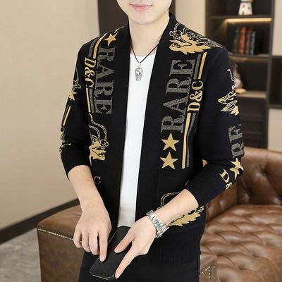 针织开衫男毛衣2024新款春秋季上衣服青少年潮流港风时尚男装外套