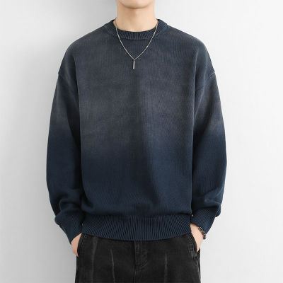 渐变色毛衣男秋冬季纯棉内搭针织衫潮流青少年慵懒风加厚线衣外套