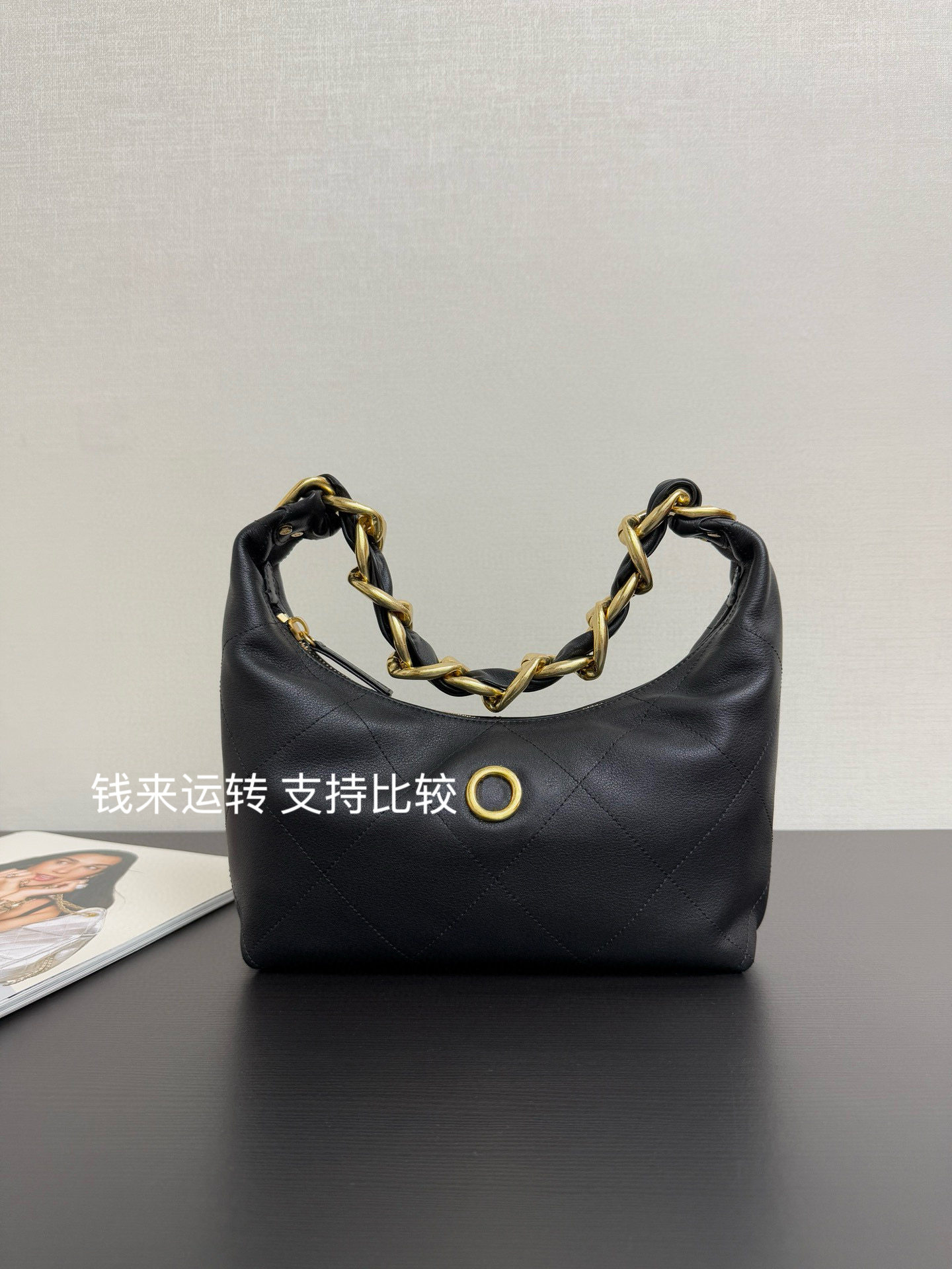 懂得入街头复古风 25k亮面小牛皮金属粗链条hobo甜美通勤腋下包