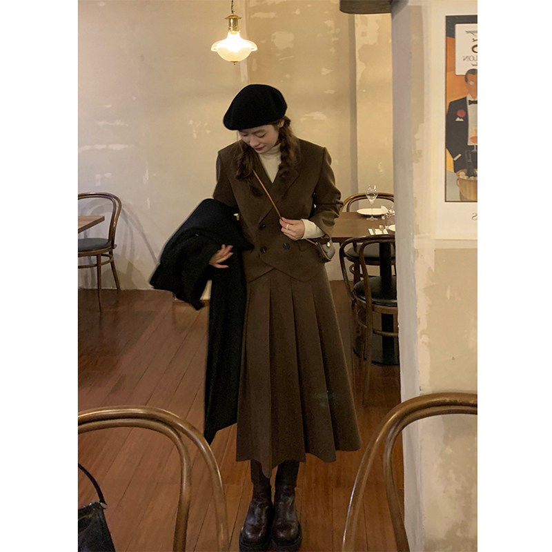 하이 엔드 소규모 대학 스타일 블레이저 전문 한국 드라마 투피스 양복 스커트 여성 가을 겨울 새로운 스타일