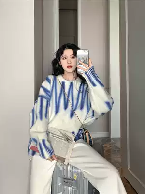 Spring and autumn salt knitwear new top loose outer wear pullover lazy style thickened sweater women 2021 explosion