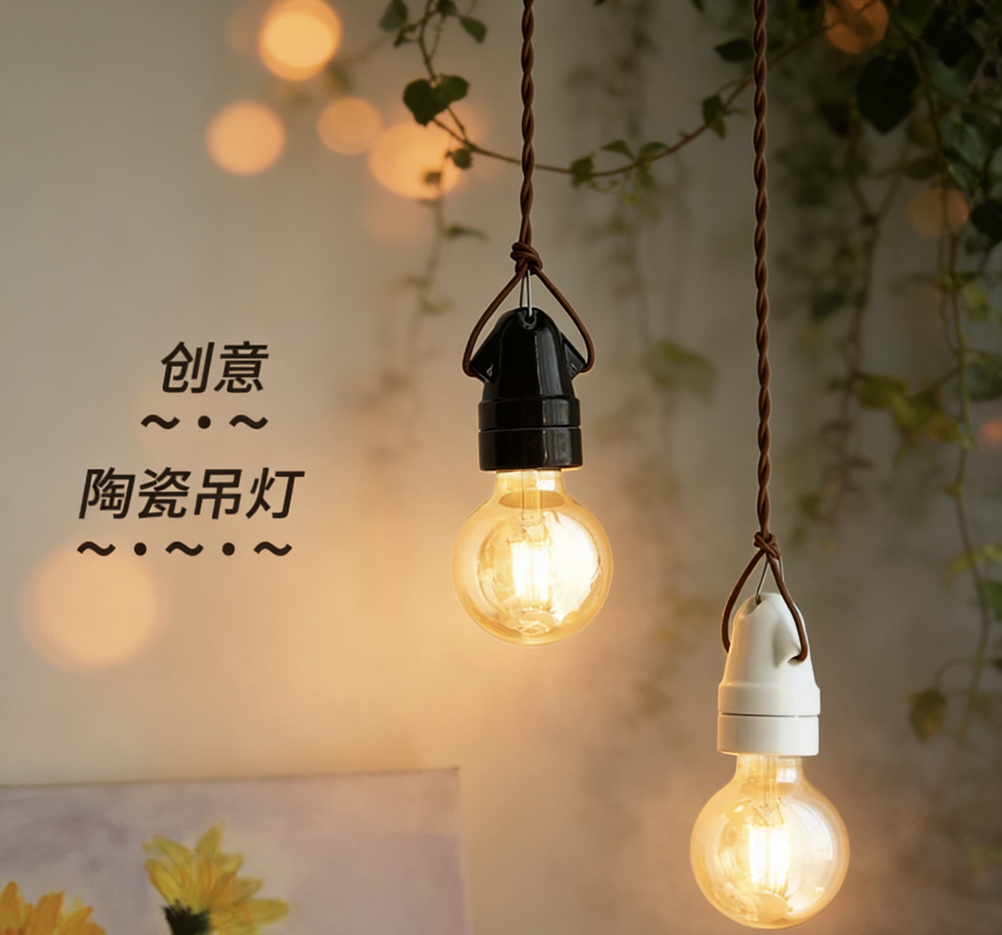 vintage复古陶瓷床头吊灯艺术单头餐厅餐桌吊线灯创意个性小吊灯
