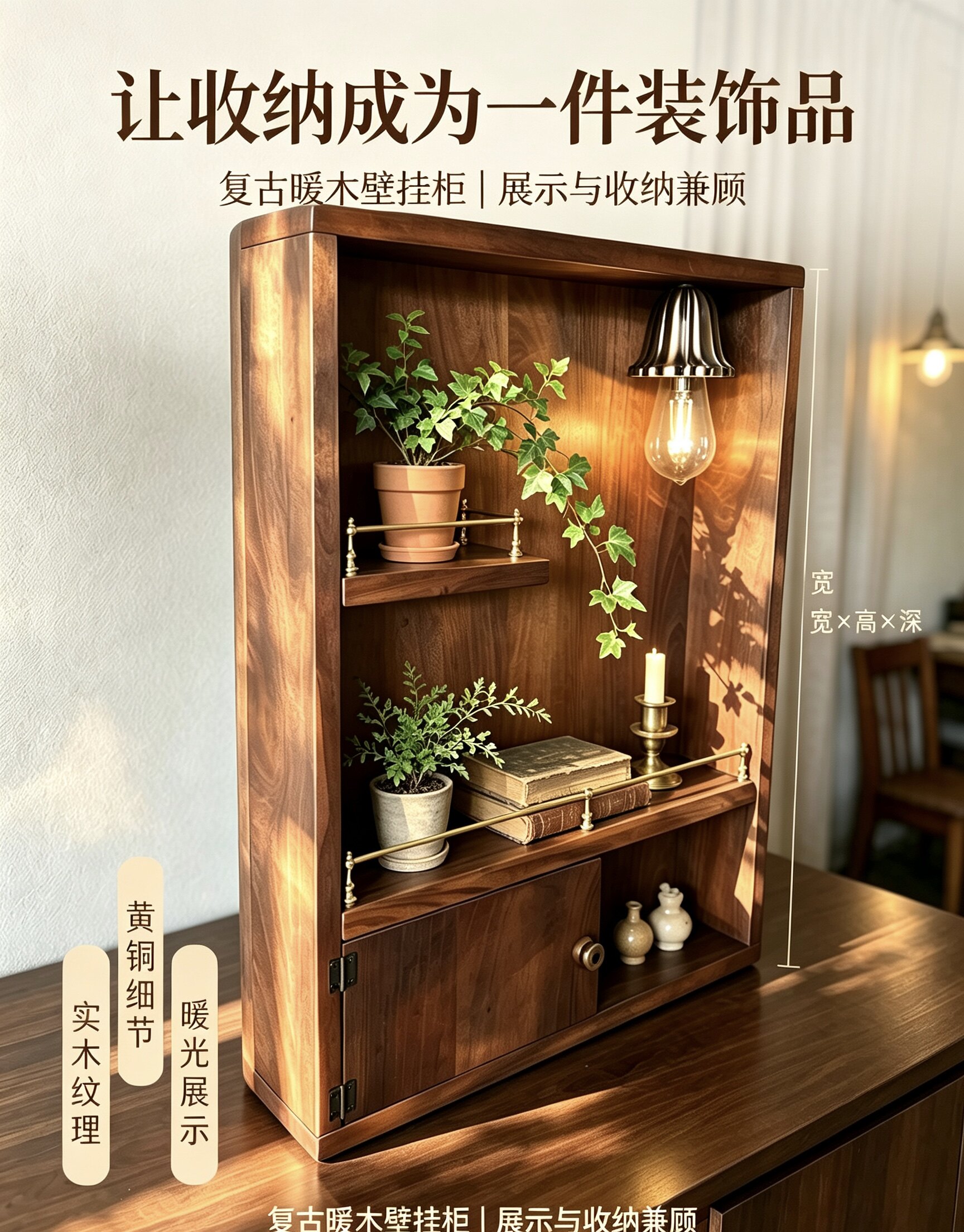 中古风实木壁柜复古工业风民宿咖家用陈列柜