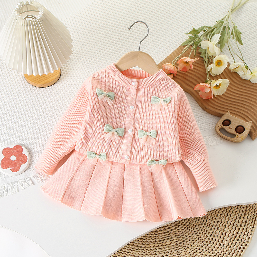 女童小香风套装裙毛衣洋气2025新款婴儿童针织开衫宝宝公主JK裙子