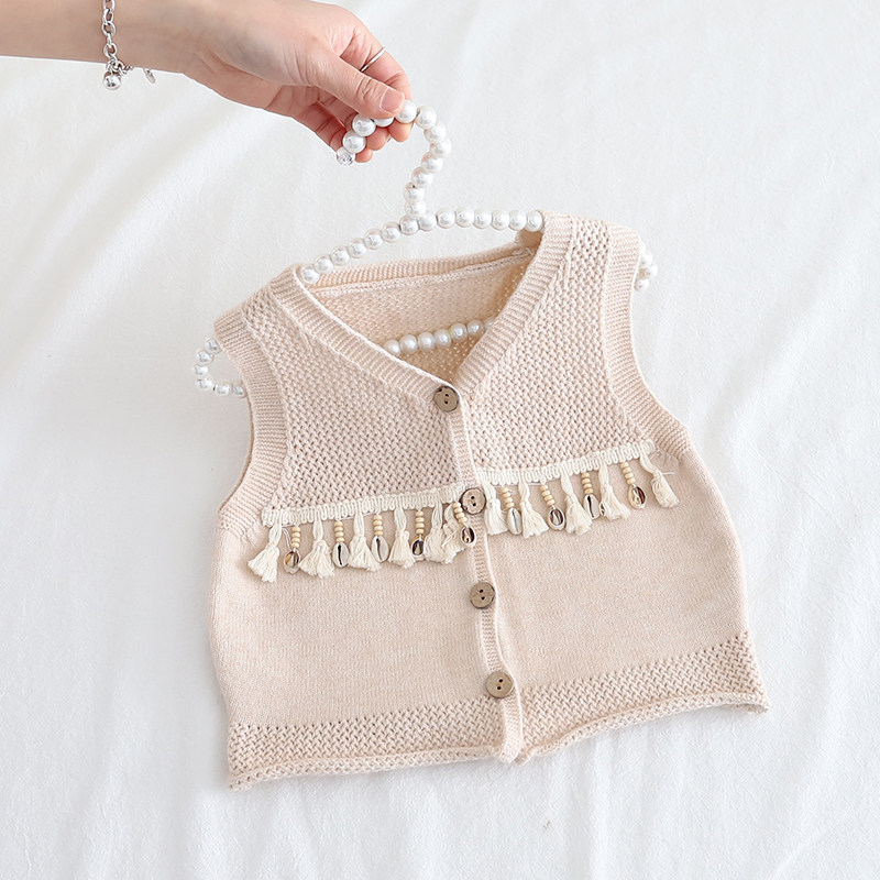 女童小公主上衣外套婴儿针织马甲春新款洋气马甲宝宝背心外穿开衫