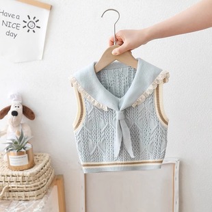 女童针织毛衣马甲春秋2025新款洋气儿童学院风宝宝背心薄款毛线衣