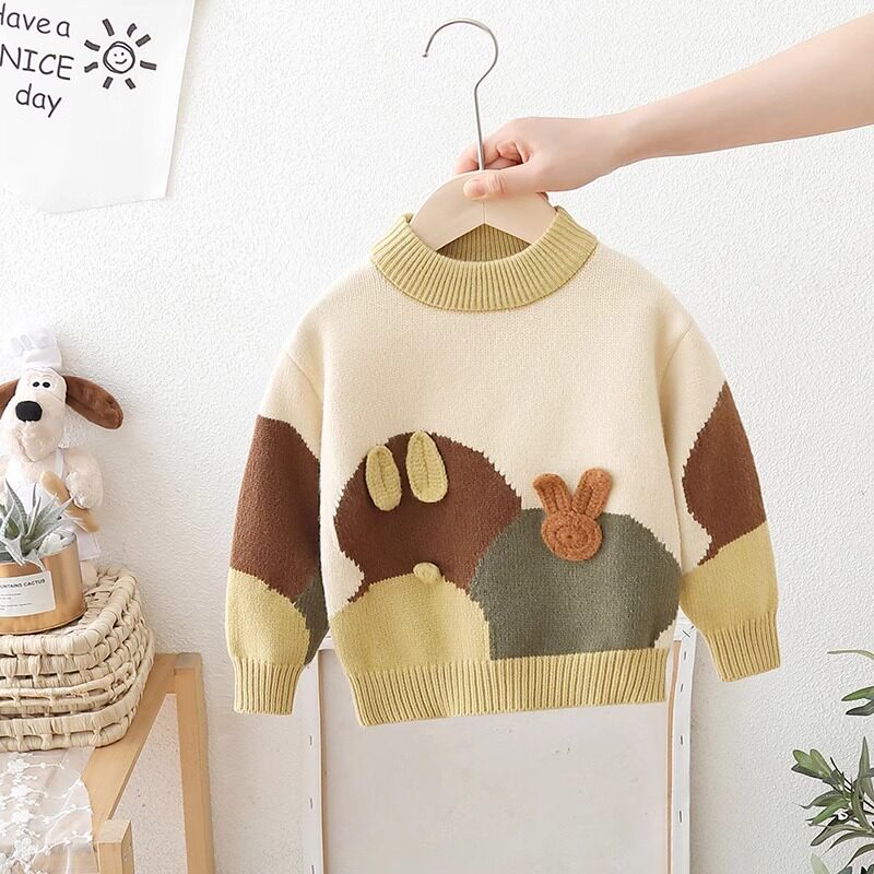 男童毛衣2025新款冬季加绒洋气小童秋冬装加厚儿童针织内搭打底衫