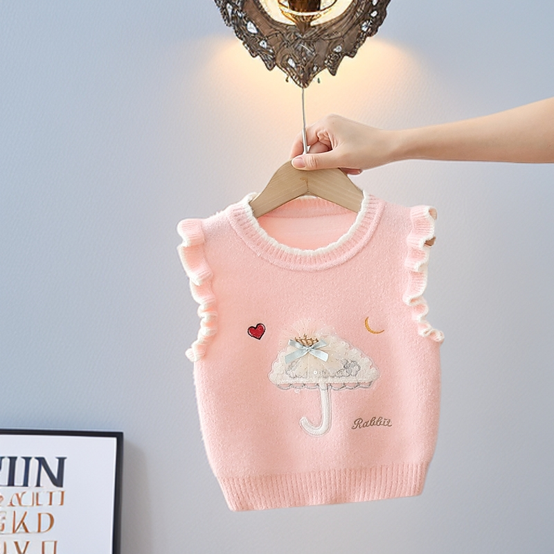 女童针织衫马甲背心春秋季新款女宝宝马夹小女孩毛衣儿童毛线坎肩