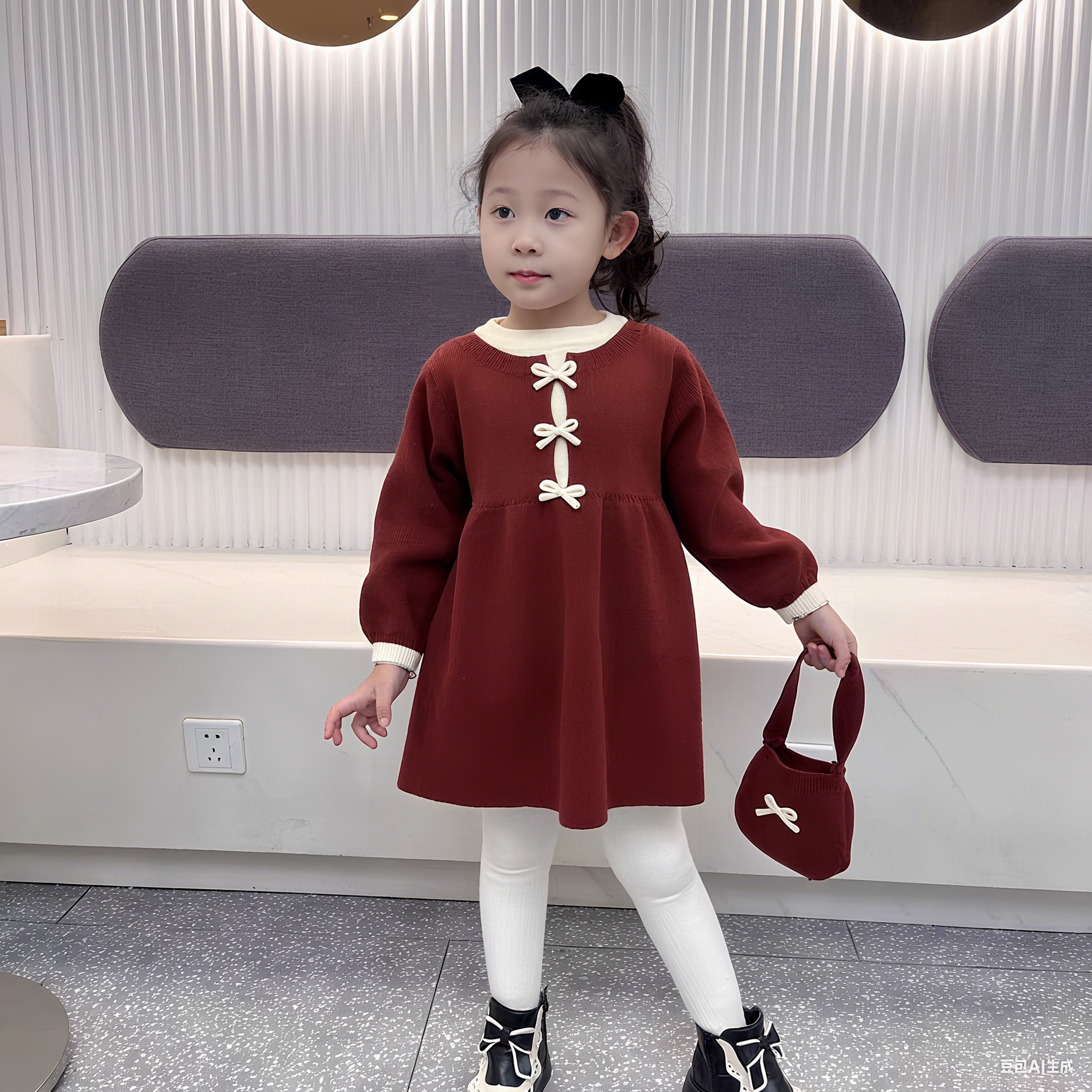 123456岁女童毛衣连衣裙2025新款洋气针织公主裙女宝宝蝴蝶结衣服