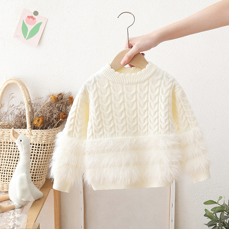 儿童打底衫毛衣2025新款秋冬季女宝宝毛毛麻花女童套头针织衫上衣