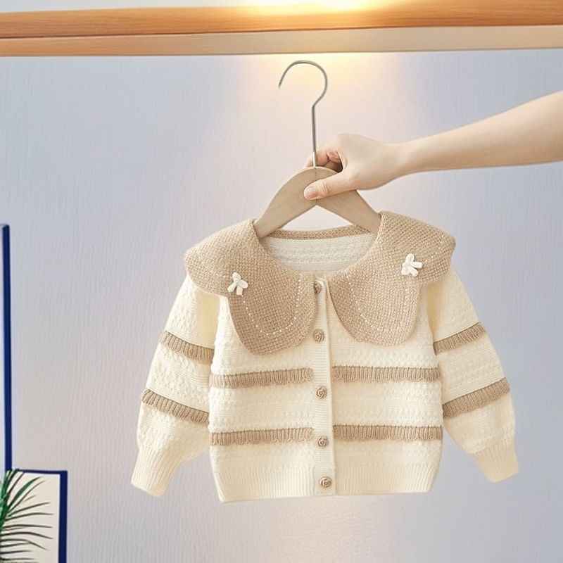 123456岁女宝宝洋气大翻领毛衣女童秋冬新款婴幼儿童针织开衫外套