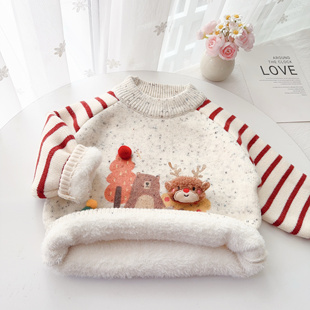 男宝宝加绒针织衫一体绒毛衣卡通儿童冬装新款男童加绒内搭打底衫