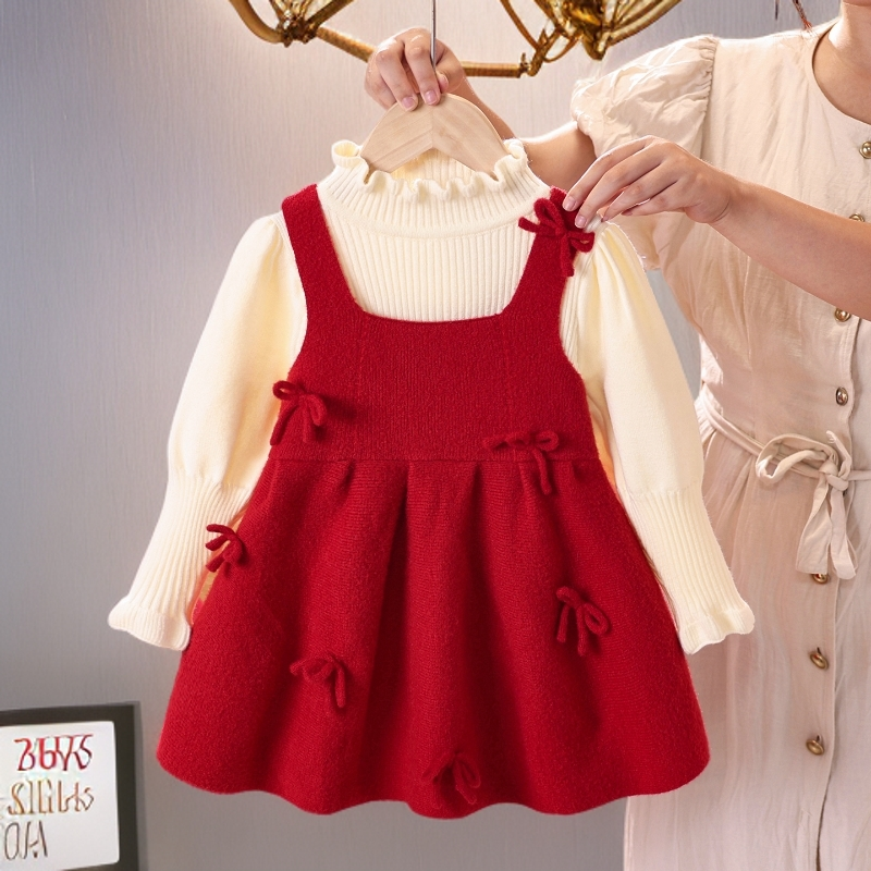 女童针织毛衣连衣裙套装