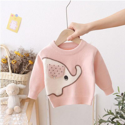 女童套头加绒毛衣秋冬卡通针织衫
