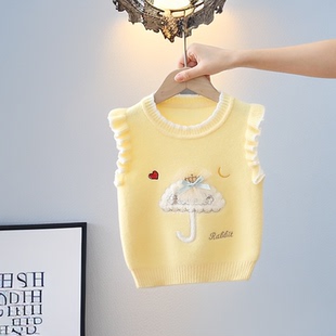 女童卡通针织衫背心2025秋冬新款可爱加绒保暖马甲小女孩外穿坎肩