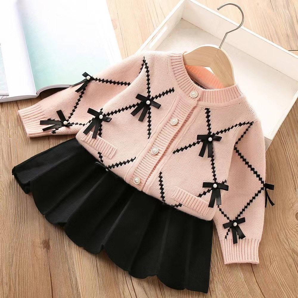 蝴蝶结儿童针织两件套