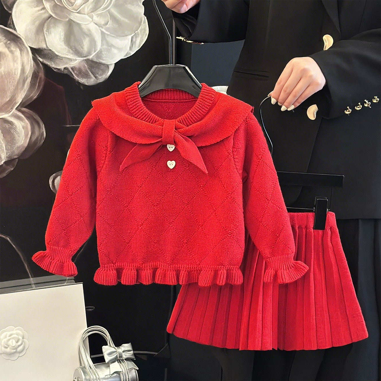 女童针织衫毛衣套装JK百褶裙