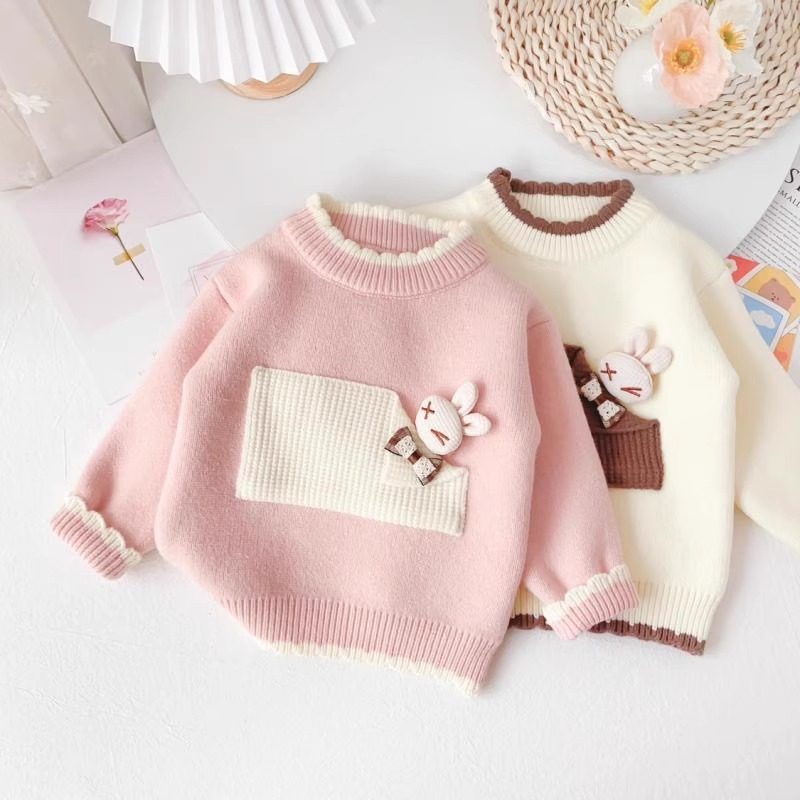 女童一体绒毛衣保暖羊羔绒套头女儿童上衣冬季加厚针织内搭打底衫