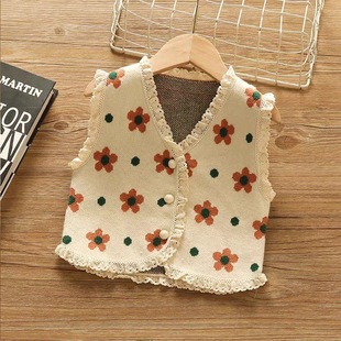 女童针织开衫毛衣马甲小童女宝宝春秋装婴幼儿童外套背心毛线马夹