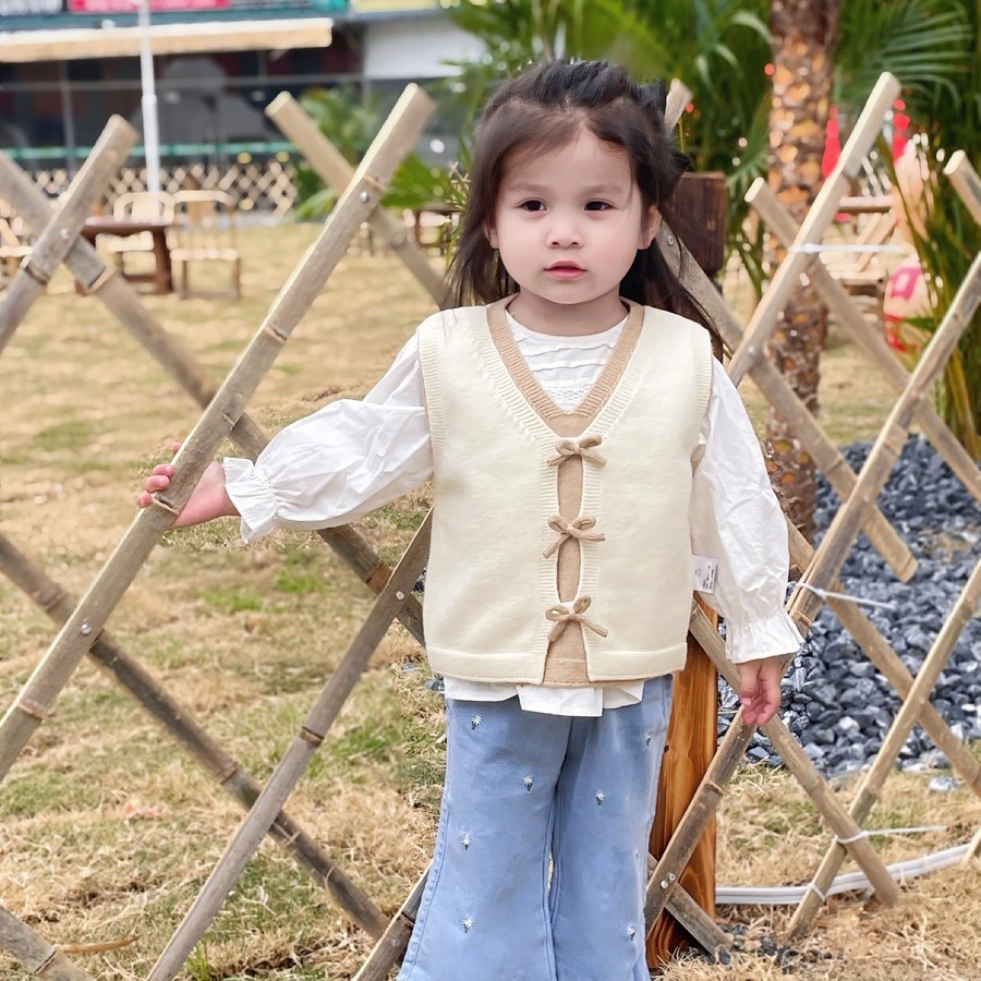 女童针织衫背心马甲春秋季2025新款女宝宝假两件毛衣洋气外穿坎肩
