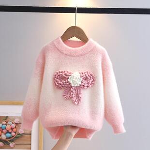 女童水貂绒毛衣2025新款冬季加绒加厚儿童秋冬装女宝宝针织打底衫