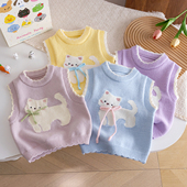 女童针织打底衫 马甲123456岁女宝宝猫咪背心坎肩婴儿马夹洋气毛衣