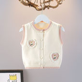 洋气儿童卡通背心宝宝百搭上衣童装 春秋装 马甲女新款 女童针织开衫