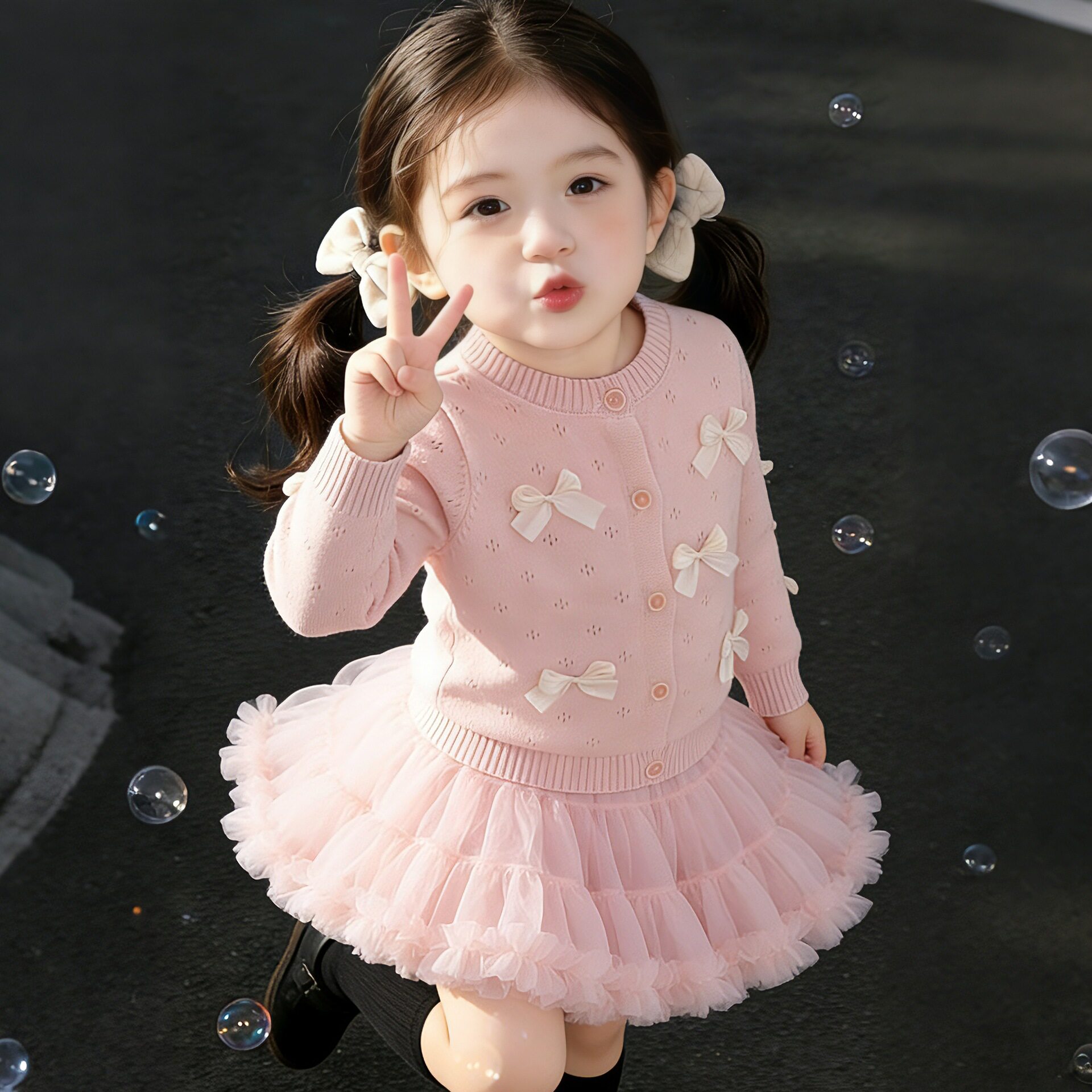 女童毛衣开衫短裙两件套装春秋季空调针织衫蓬蓬网纱tutu公主裙子