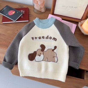 男童针织衫毛衣秋冬加绒加厚男宝宝卡通德绒毛线衣儿童内搭打底衫