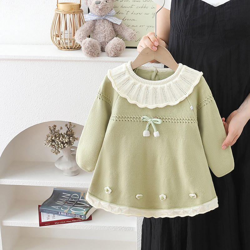 女童娃娃领毛衣连衣裙秋冬2025新款儿童针织衫裙子冬装女孩公主裙
