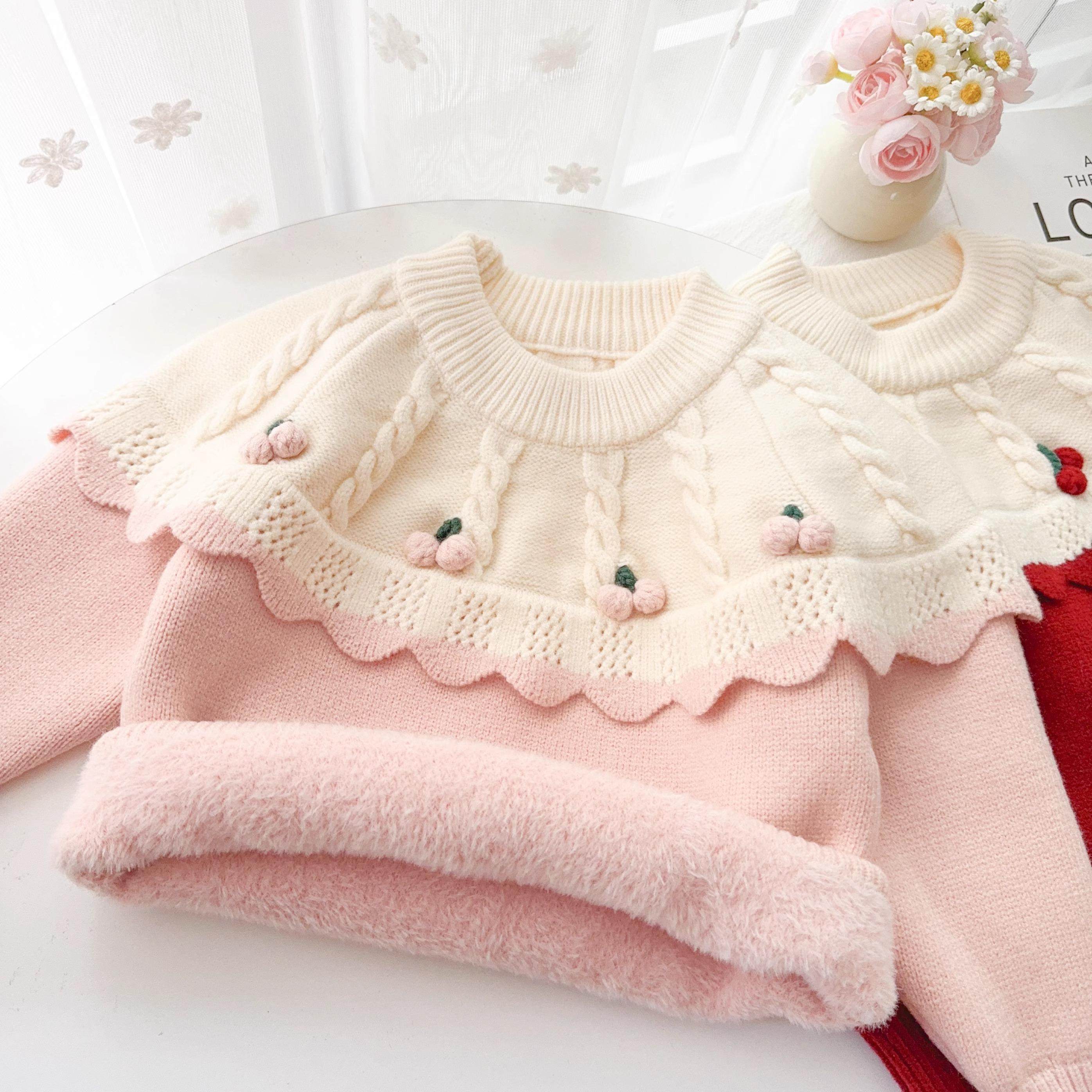 女童冬季毛衣一体绒套头小公主