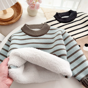 儿童一体绒针织衫毛衣冬季加厚男宝宝保暖上衣婴儿卡通男童打底衫