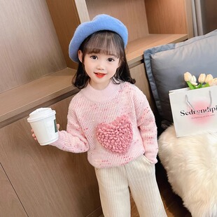 加厚毛衣儿童2025秋冬新款女童针织衫套头洋气女宝宝水貂绒打底衫