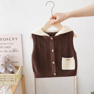 男童针织衫马甲背心连帽毛衣百搭男宝宝可爱小童洋气帽衫外穿马夹